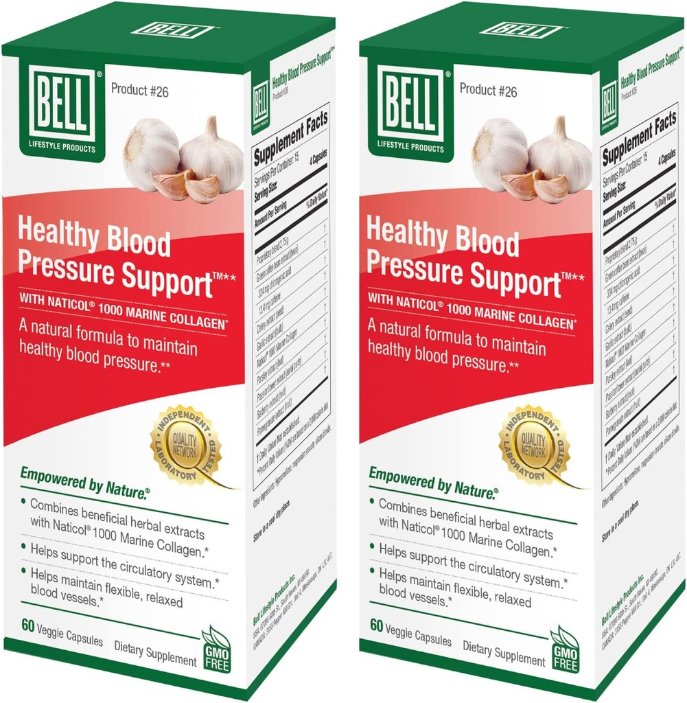 Bell Healthy Blood Pressure SupportTM Unique Blend - Mistura natural de extrato de feijão de café verde, alho e aipo Extrair suplementos de pressão sanguínea - 2 pacote de 60 cápsulas cada, Vegan, Não-GMO
