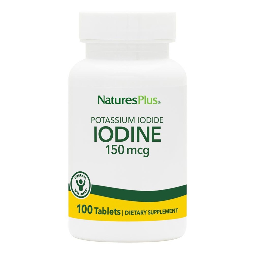 NaturesPlus Iodeto de Potássio - 150 mcg, 100 Tablets Vegan - Suplemento de suporte da tireóide, Suporta saúde respiratória - Vegetariano, Gluten Free - 100 Servings
