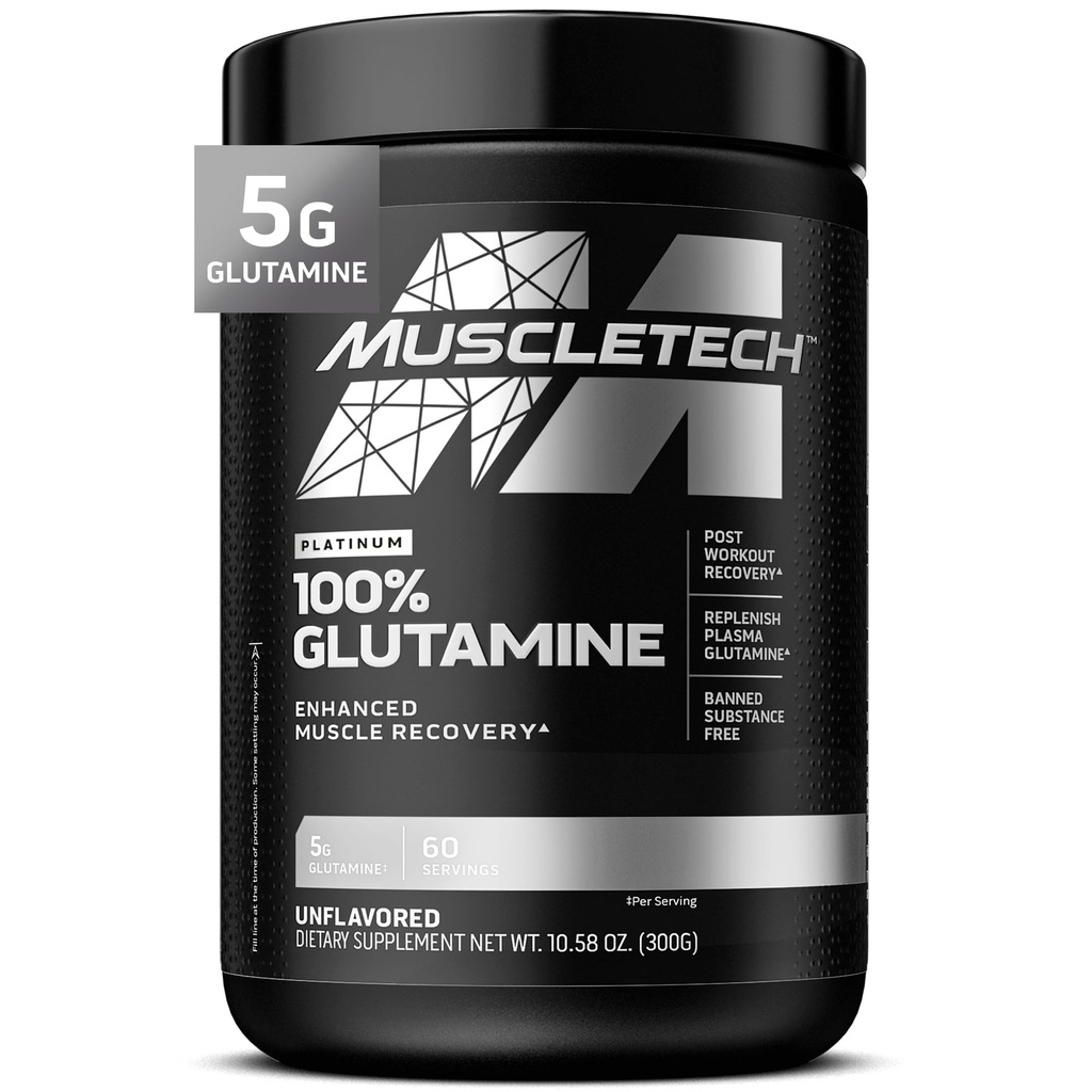 Muscletech 100% L-Glutamina pó para a recuperação muscular melhorada - Pure L Glutamina Muscle Growth Builder & Energy Boosting Nutritional Supplement for Men & Women - Sem sabor, 60 Servings