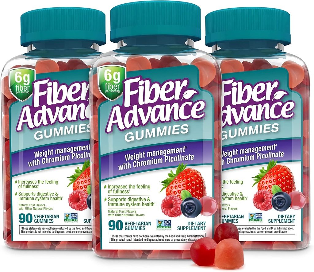 Fiber Advance Weight Management Gummies 100% Fibre Based Plant for Digestive Wellness and Gut Health (Picolinato de Crómio para suporte de gerenciamento de peso)