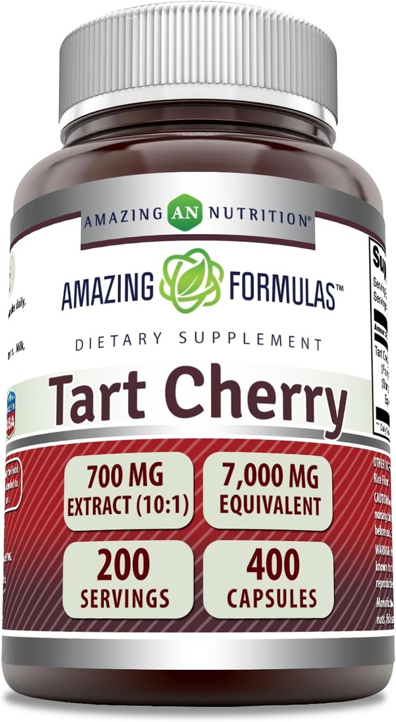 Formulações surpreendentes Tart Cherry Extract 700 Mg Extract (10:1) Por cápsulas de serviço Suplemento □ Equivalente a 7000 Mg □ Não-GMO □ Gluten Free □ Made in USA (400 Count, 1 Pack)