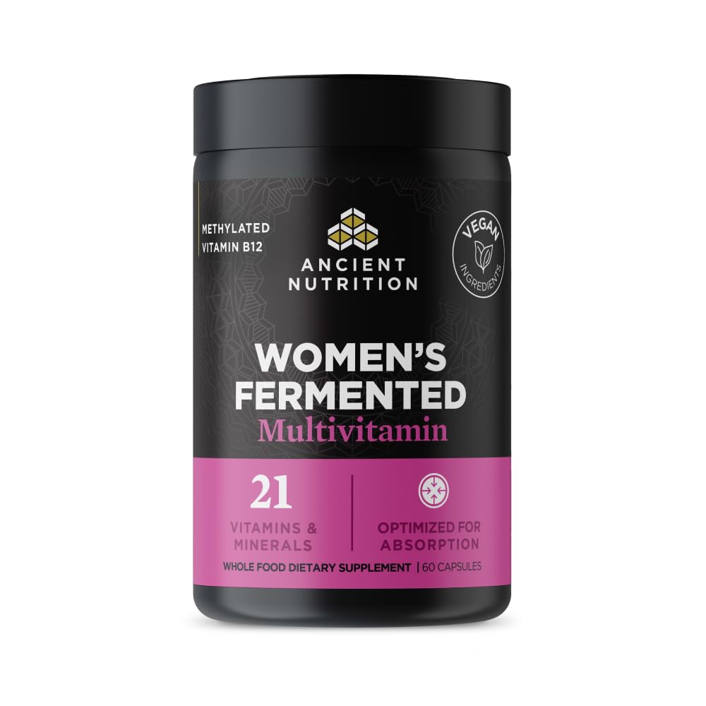Nutrição antiga multivitamínico para as mulheres, Multivitamínico fermentado feminino com vitamina C, D, K, Zinco & Magnésio, Suporte imunológico, Vegan, 60 Ct