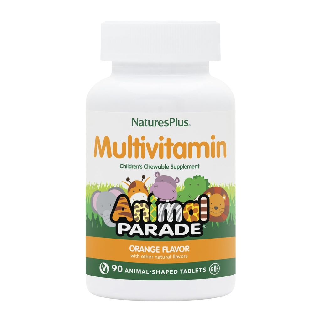 Naturezas Plus Animal Desfile Multivitamínico mastigável infantil - sabor laranja - 90 Comprimidos em forma de animal - Promove saúde e bem-estar - Vegetariano, sem glúten - 45 Servimentos