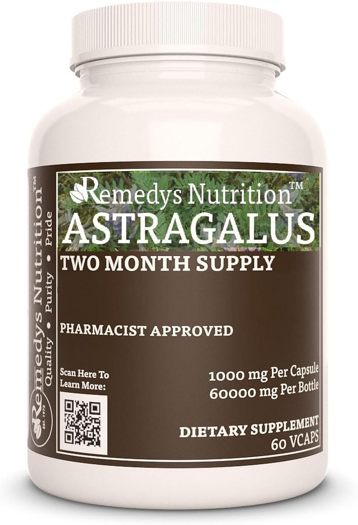 Nutrição de Astragalus Remedy MEGA Força 1.000 mg por cápsula/60,000 mg por garrafa Vegan VCaps