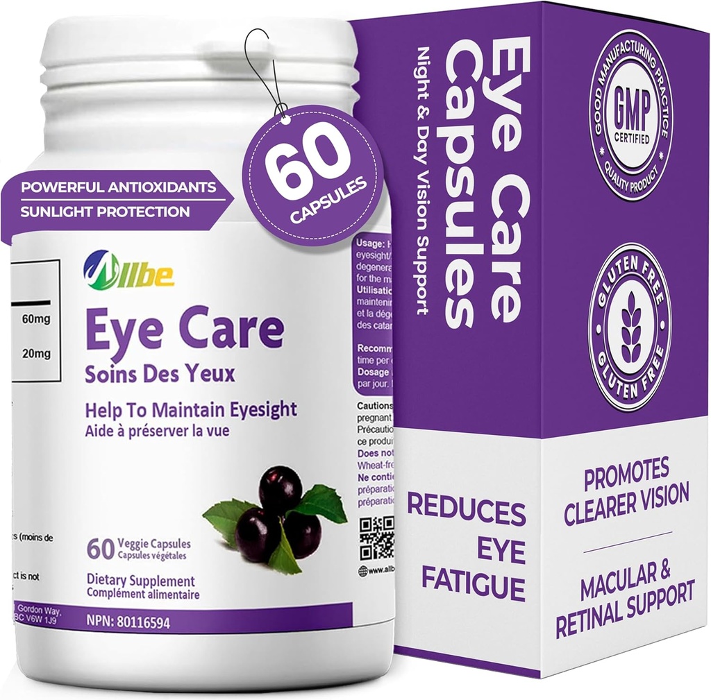 Cápsulas Oculares, Embalagem de 60 Lutein 20mg e Maki Berry 60mg Servings, Suplementos de Saúde Ocular para Adultos