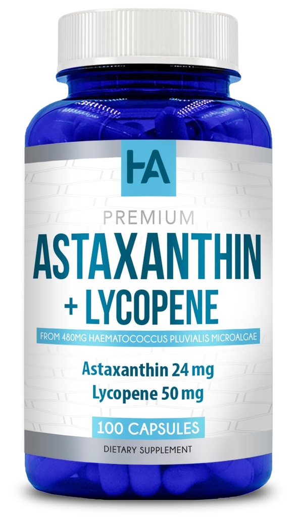 Astaxantina e Lycopene Supplement - Lycopene 50mg Plus Astaxantina 24mg Carotenóides Supplement for Tanning Skin Care Vision & Heart Health Support - Vegan & Non-GMO (100 Cápsulas Veggie)