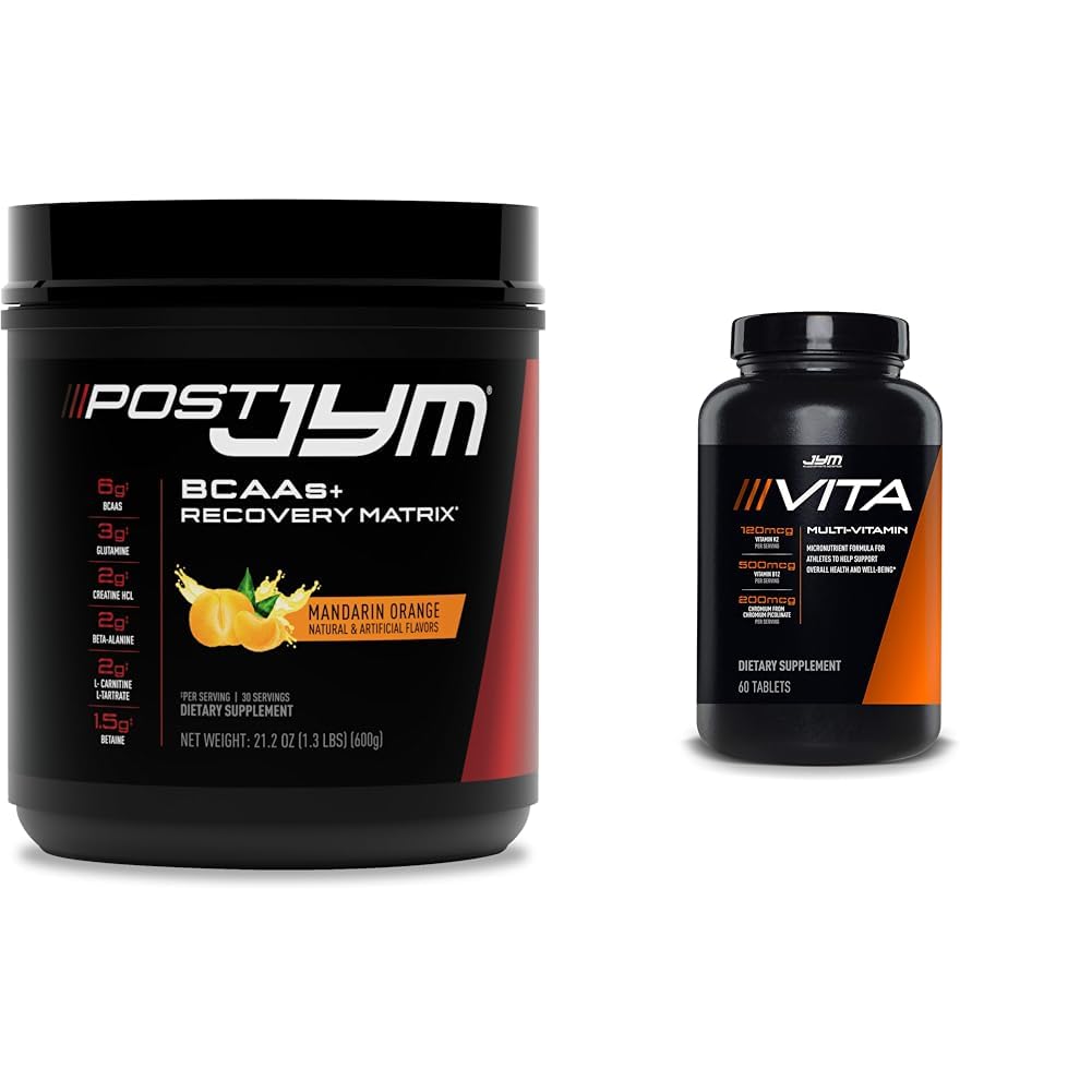 Postar JYM Ativo Matrix Pós-treino com BCAAs, Glutamina & Mais + Vita JYM Esportes Multivitamin para atletas, 60 Tablets