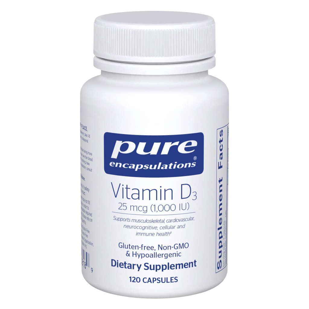 Encapsulamentos Puros Vitamina D3 25 mcg (1.000 UI) - Suplemento para Apoio Osso, Articulação, Mama, Coração, Colônia e Saúde Imune - com Premium Vitamina D - 120 Cápsulas