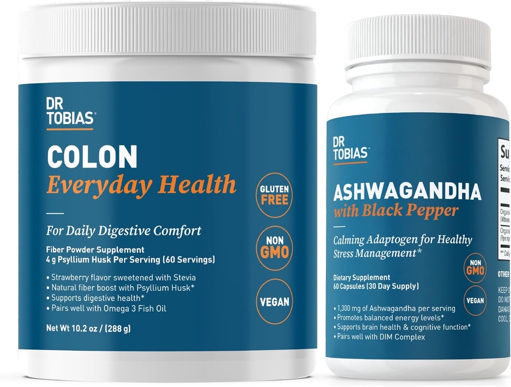 Dr. Tobias Colon Todos os dias Saúde e Ashwagandha Cápsulas, Conjunto de Bem-Estar Digestivo & Resiliência, Suporta energia equilibrada & Gut Saúde, Vegan, Não-GMO
