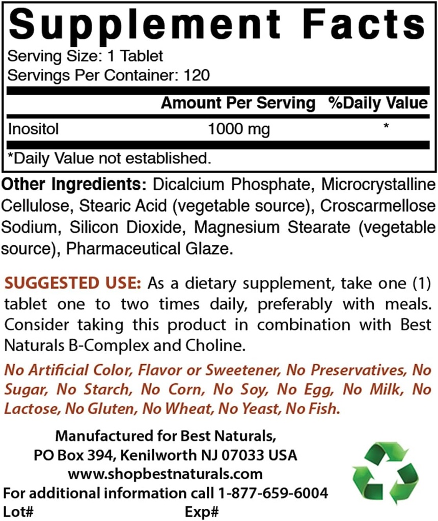 Melhores naturais Inositol 1000mg & L-Theanina 200mg