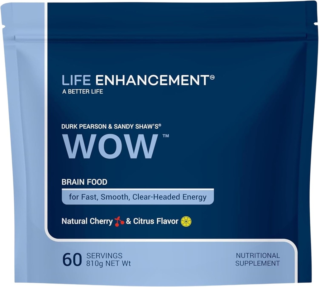 Life Enhancement Wow Drink Powder com B12, Niacin, Cafeína, Taurina, Fenilalanina, Vitamina C, & More Multivitamin - Anti Aging Powder com baixa cálcio Brain Boost - 60 Servings