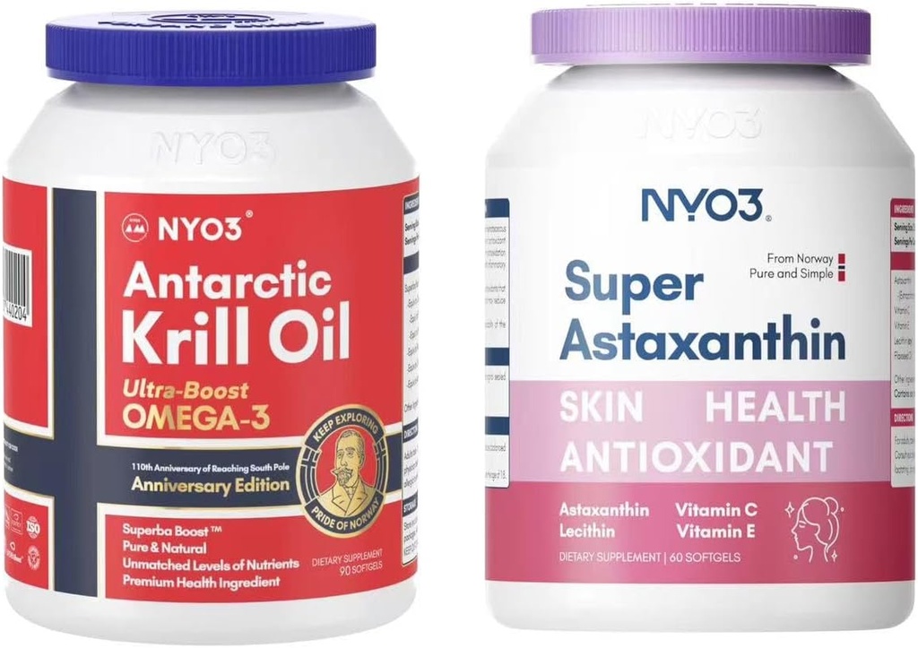 Krill Oil Omega 3 1000mg softgels e astaxantina 12mg suplementos antioxidantes Bundle