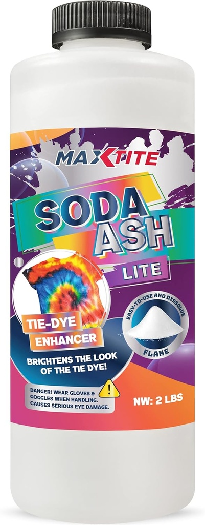 MAXTITE Soda Ash Lite (2 lbs) - Carbonato de Sódio 100% Puro - Refrigerante de Lavagem, Die Tie, Aumentador de pH e Mais - Container HDPE w / Resealable Child Resistant Cap