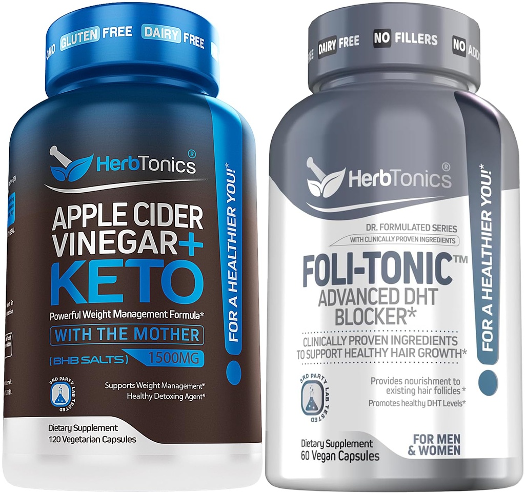 Herbtónicos Apple Cider Vinagre Cápsulas Plus Keto BHB □ Queimador de gordura e perda de peso Suplemento para Mulheres e Homens - Foli-Tonic DHT Bloqueador & Perda de cabelo Suplemento