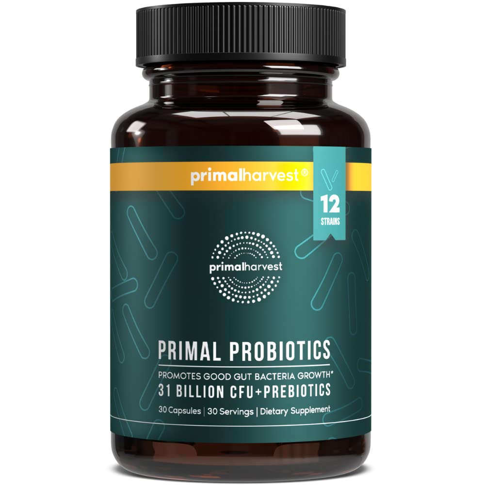 Probióticos de Colheita Primal para Mulheres e Homens Suplemento Probiótico Diário com 12 Strains para Gut & Digestive Health 30 Cápsulas