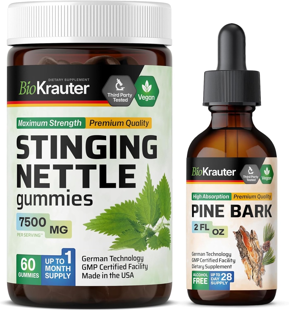 BIO KRAUTER Stinging Nettle 60 Gummies & Pine Bark Tintura 2 Fl. Oz.