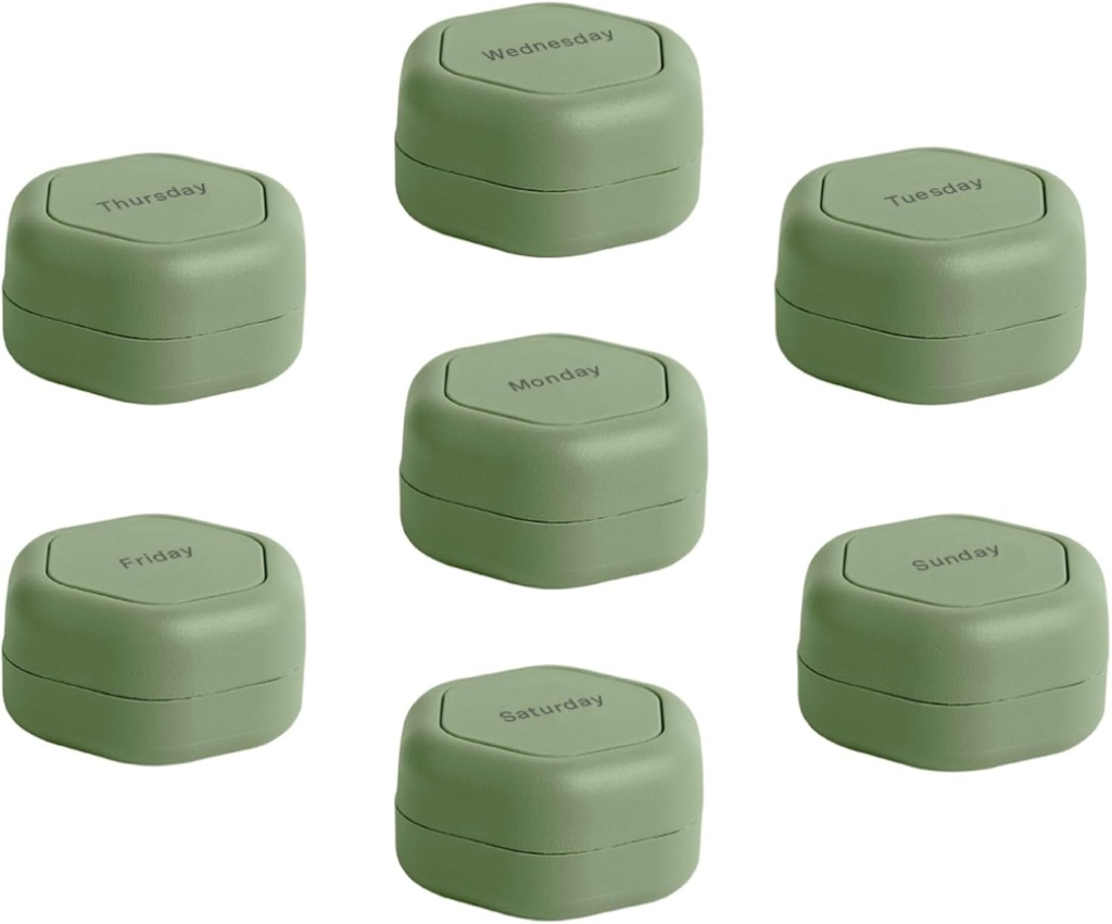 Cadence Travel Containers - Conjunto de Casos de Comprimidos - Cápsulas de Viagem Magnética, Medicina Diária Organizador de Comprimidos, Suplementos e Vitaminas - 7 Flex Smalls (0,56 onças) para Organizador de Comprimidos Semanais - Eucalyptus