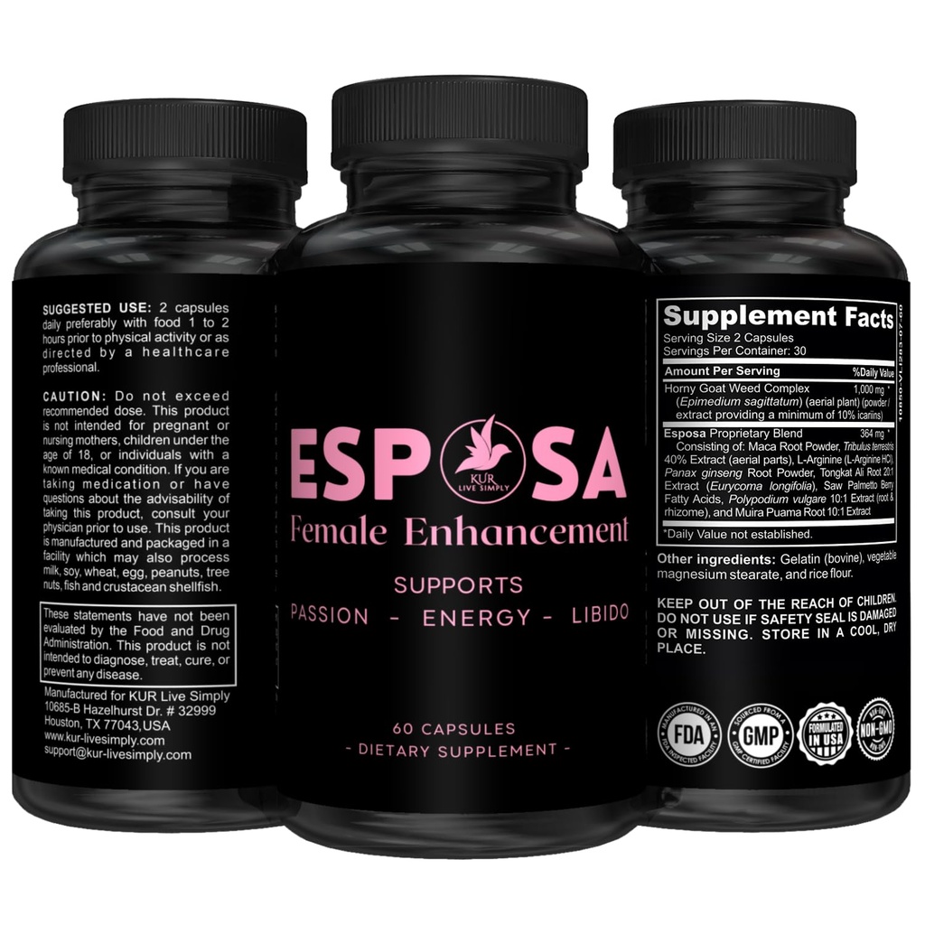 Esposa Fêmea Libido Booster para Mulheres – Paixão Reignite, Aumentar a Energia & Sensibilidade, Impulsionar o Mood & Desire – Made in USA Natural Feminino Enhancement Pills with Horny Goat Weed – 60 Cápsulas