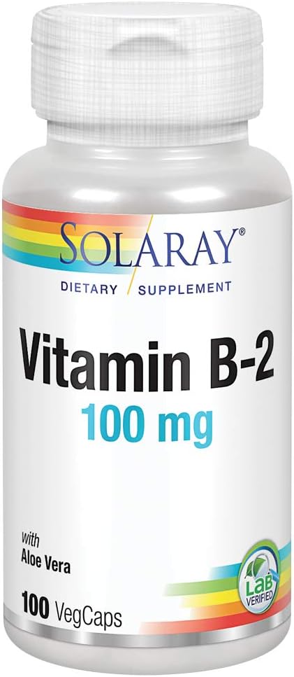 SOLARAY Vitamina B-2 Riboflavina 100 mg com Aloe Vera □ Metabolismo de Energia Saudável, Pele, Cabelo & Unhas