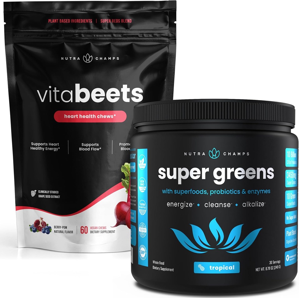 NutraChamps Beterraba Root Mastigables & Greens Superfood Powder Bundle
