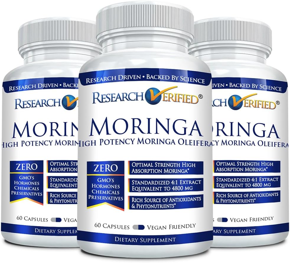 Pesquisa verificada Moringa Oleifera - 100% Pure Extract- 1200 mg por serviço - 60 contagem - 3 meses de fornecimento