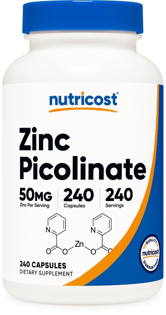 Picolinato de zinco de nutricosto 50mg, 240 Cápsulas Vegetarianas - Gluten Free e Non-GMO (240 Caps)