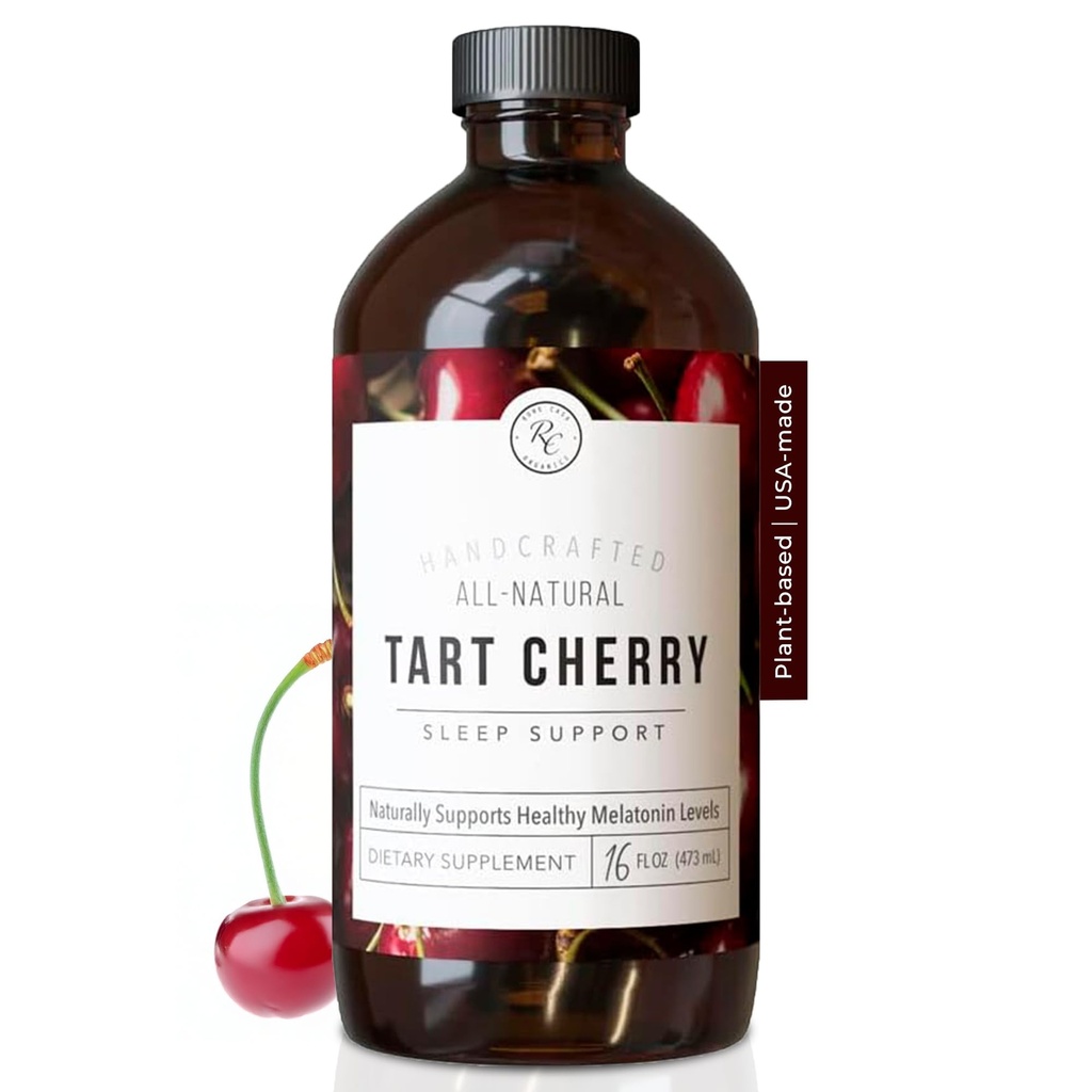 Rowe Casa Organics Tart Cherry Organic Sleep Support com Valerian Root, Suporta regulação do ciclo do sono e recuperação muscular (16 Fl Onces)
