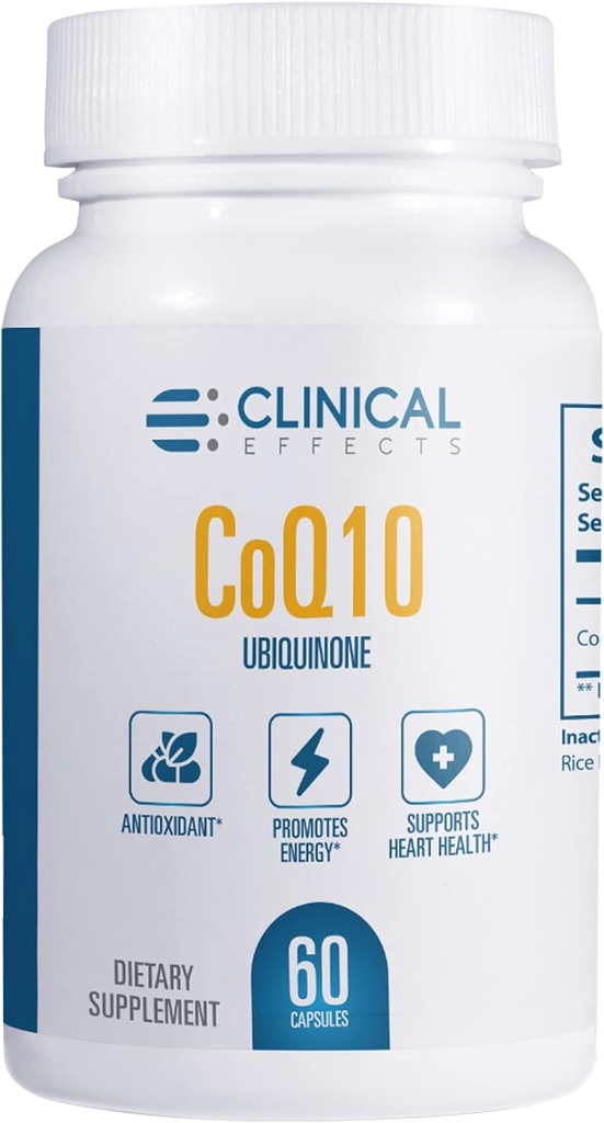 Clinical Effects CoQ10 Supplement - Coenzyme Q10 200mg - 30-Day Supply - Ubiquinone Antioxidant Supplement for Heart Health, Cognitive Functions and Energy Support - 1 Cápsula por dia - Made in the USA