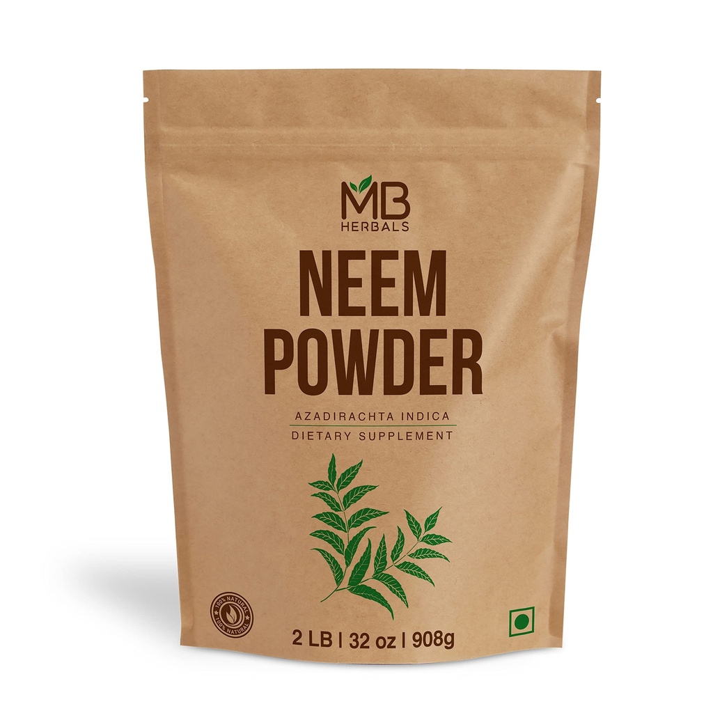 MB Ervas Puro Neem Pó 2 lb □ 32 oz □ 908 Gram 100% Pure Wild-Crafted Neem Leaf Powder