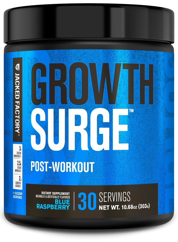 Fábrica Jacked Crescimento Creatina Pós treino w/L-Carnitina - Daily Muscle Builder & Recovery Suplemento com Creatina Mono-hidratado, Betaína, L-Carnitina L-Tarte - 30 Servings, Framboesa Azul