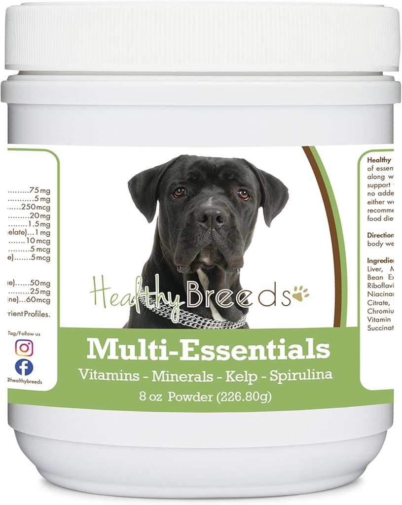 Raças saudáveis Cane Corso Multi-Essentials Pó para Cães - um suplemento ideal de vitaminas, minerais e antioxidantes para o seu cão - 8 onças