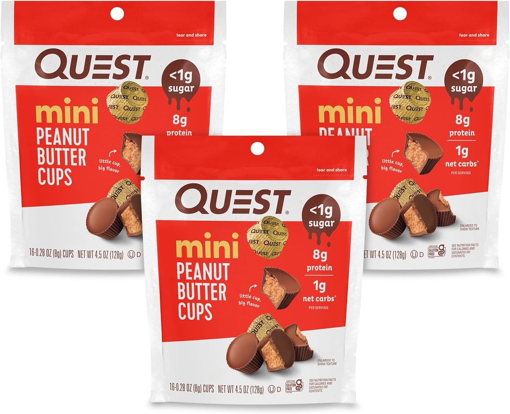 Quest Nutrition Mini Copos de manteiga de amendoim, alta proteína, baixo carboidrato, sem glúten, 16 contagem (Pacote de 3)
