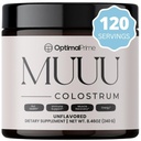 Optimal Prime - MUUU Bovine Colostrum Supplement and Superfood Powder for Gut Health, Bloating, Imune Support, Hair, Skin, and Nails Unflavored, 120 Servings