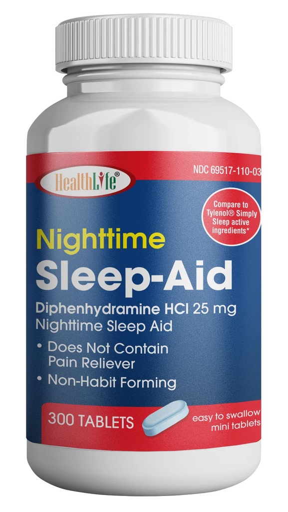 SAÚDE LFE HealthLife® Sleep Aid (Difenidramina HCl Caplets, 25 mg Blue)