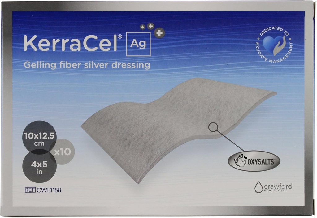 Ag 4" x 5" Gelling Fiber Silver seria vestir (CWL1158) - Absorve e isola feridas drenagem e mata bactérias, Micro-Contours para ferida cama, mantém níveis de umidade saudável (caixa de 10)
