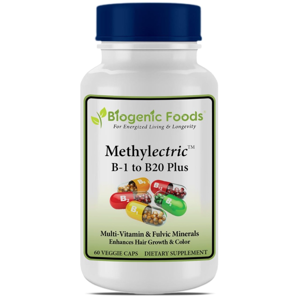 Complexo metilectrico B-50 - Metilado B1 - B20 Minerais Múltiplos Vitaminas e Fulvicos, Tampas Vegetais