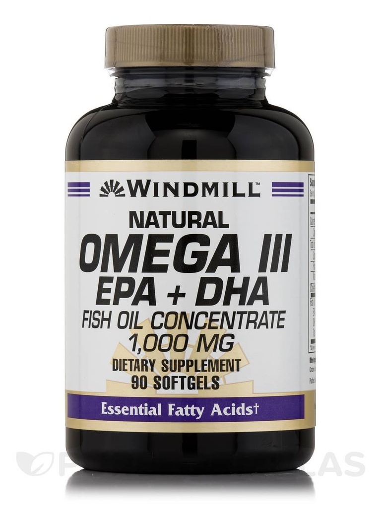 Moinho de vento Omega 3 Fish Oil 1.000 mg Softgels, 90 ct