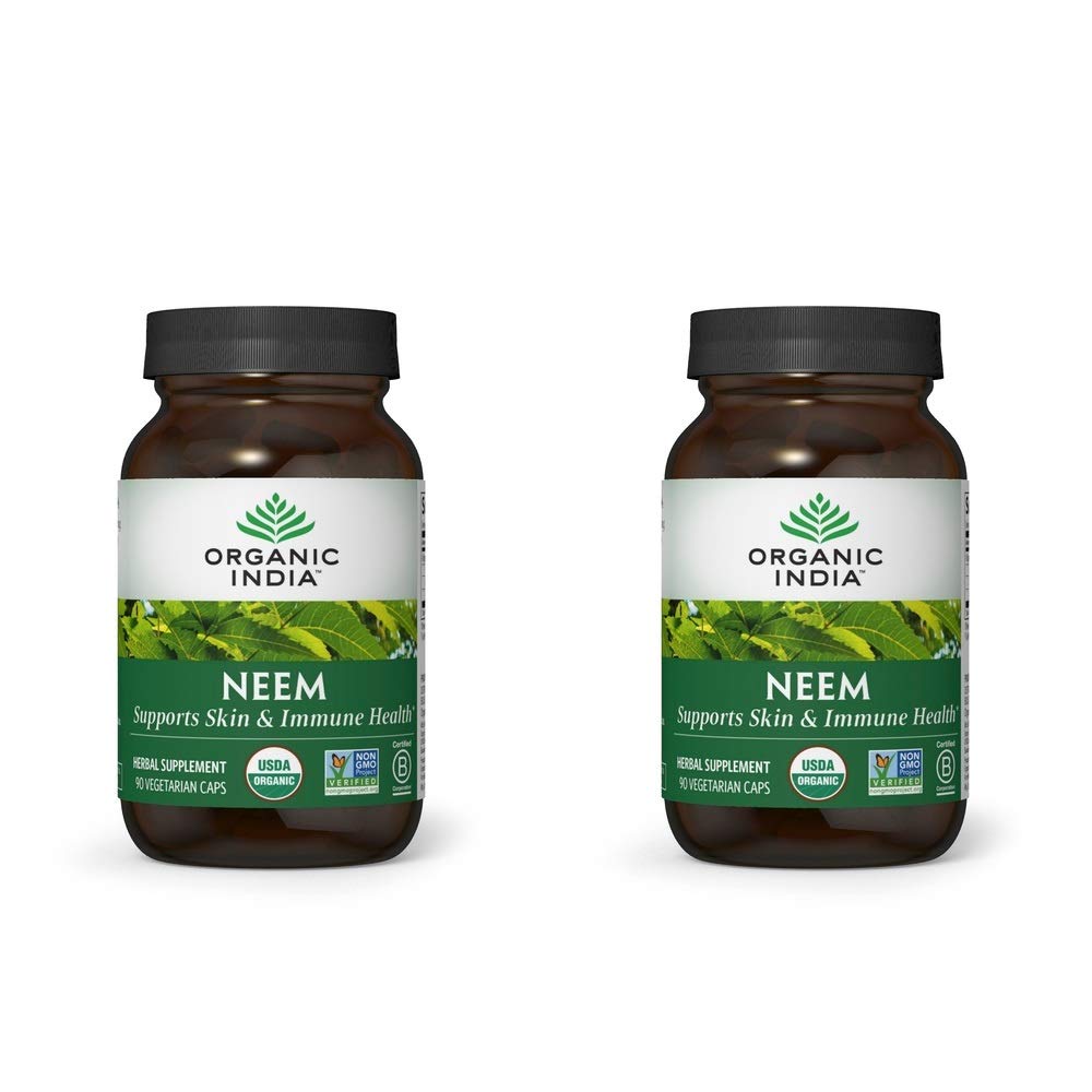 ÓRGÂNICA ÍNDIA Neem Leaf Cápsulas, Suplemento de ervas - Suporta a pele, Imune, & Saúde do fígado, Detox, Vegan, Sem glúten, USDA Certified Organic - 90 Cápsulas (2-Pack)