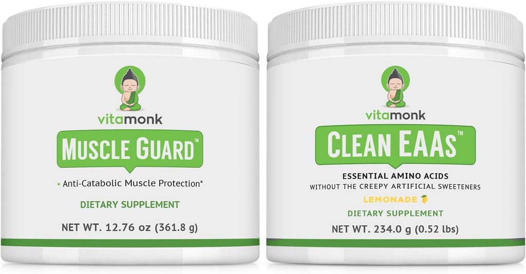 VitaMonk Muscle Guard & Clean EAA Bundle, HMB, EAAs, Vitamina D, Magnésio, 9 Aminoácidos Essenciais para Crescimento Músculo, Recuperação e Desempenho, Sabores de Limonada, Sem Adoçantes Artificiais