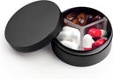 Pequeno caso de comprimido 3 Compartimentos, Metal Round Portable Pill Box, Organizador de pílulas de viagem impermeável, Pocket Purse Medicine Vitamina Holder EDC Container (Preto)