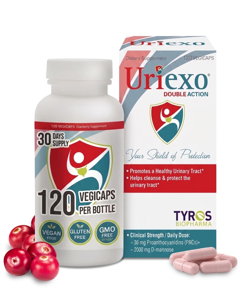 Uriexo Cápsulas de ação dupla, Pílula de Cranberry para Mulheres e Homens Suplemento, Urinary Tract Limpar e proteger apoia bem-estar e confiança - 30 Dias de Fornecimento