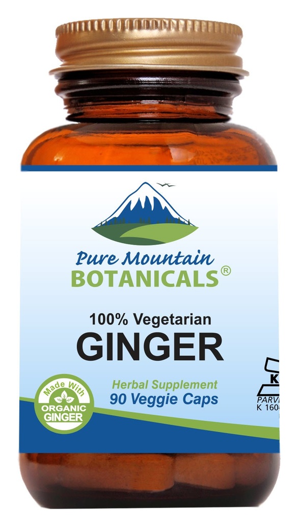 Pure Mountain Botanicals Ginger Cápsulas - Kosher Vegan com 1000mg suplemento de raiz de gengibre orgânica