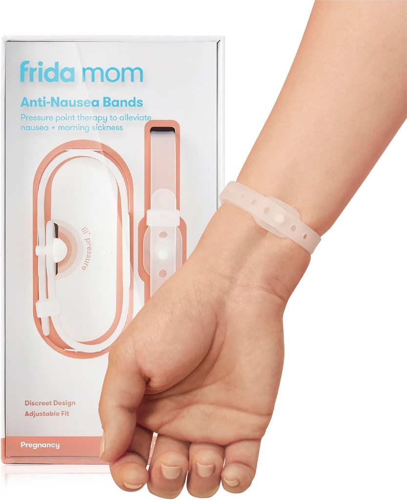Frida Mom Bandas de náusea para alívio da doença matinal, suporte 24/7 através da terapia de ponto de pressão, inclui 2 bandas e estojo caso