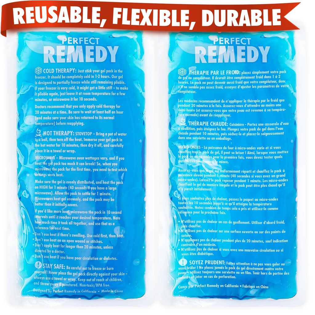 Pacotes de gelo perfeito Remedy Gel para lesões reutilizáveis, quentes e frios que é durável, macio e flexível, rápido alívio e recuperação (azul, Reg 2PK)