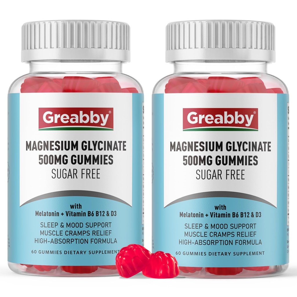 Gummies de glicinato de magnésio 500mg para adultos Suporte ao sono, chicletes de magnésio mastigáveis para mulheres e homens, alívio muscular e fornecimento de magnésio (120 gummies)
