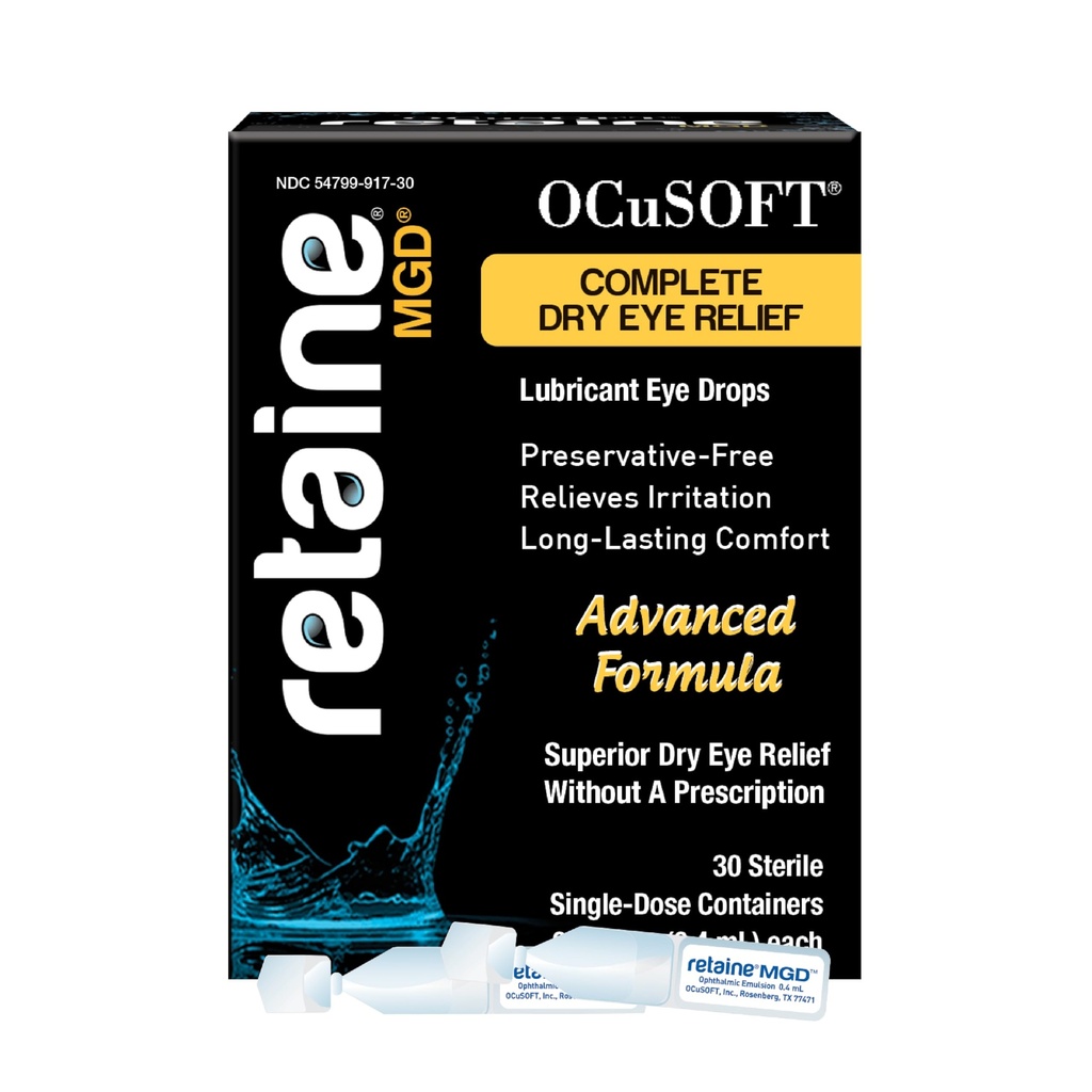 OCuSOFT retenção MGD emulsão oftálmica - alívio completo do olho seco - acalma olhos vermelhos e irritados - 30 Contagem Conservativo-livre de recipientes de uso único - 0,01 Fl Oz
