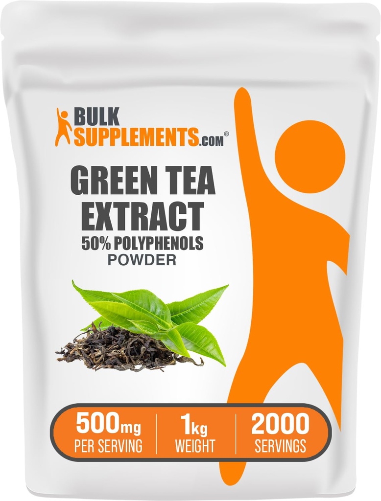 BulkSuplements.comgreen Tea Extract Powder - 50% Polyfenóis Supplement, EGCG Supplements - Gluten Free, 500mg por serviço, 1kg (2,2 lbs) (Pack of 1)