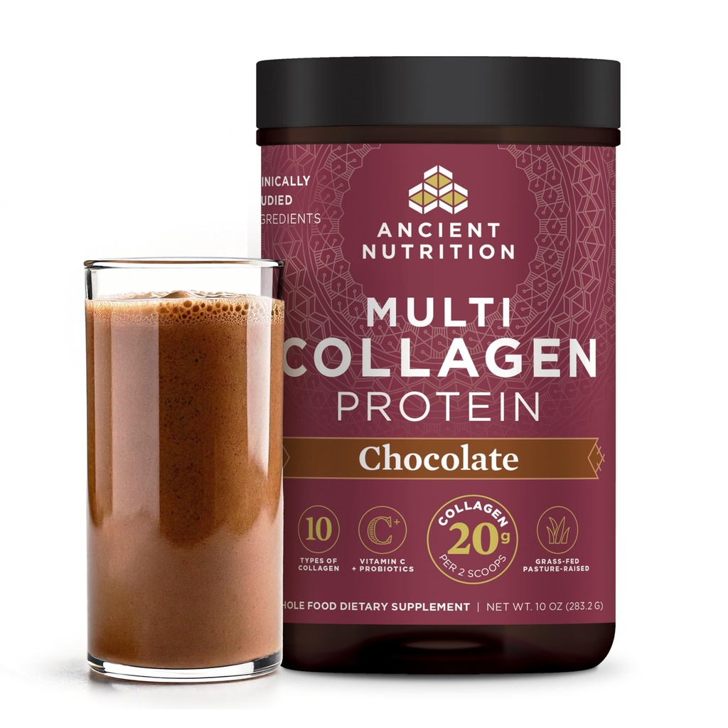 Nutrição antiga Colágeno Peptídeos Pó, Proteína de Colágeno Multi, Mulheres e Homens, Vitamina C, Probióticos, Colágeno Hidrolisado, Suporta a pele, Juntas, Gut Saúde, Chocolate, 24 Servings