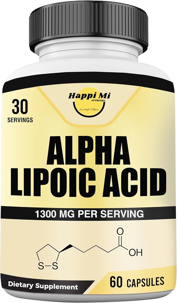 Cápsulas de Ácido Alfa Lipóico 1300mg por serviço - 30 Servings por garrafa - Suporte antioxidante para a saúde geral