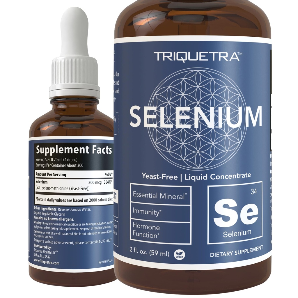 Selênio - 200 mcg, Forma de Selenometionina, 300 Servões - Vegan, Garrafa de vidro, Levedura Livre - Concentrado Líquido Sublingual - Antioxidante, Suporta Imunidade, Saúde da tireóide (2 oz.)